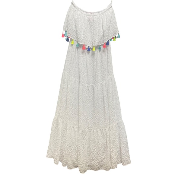 Lilly Pulitzer Caridee Maxi Dress Womens L White Tassel Strapless Tiered - Picture 6 of 11